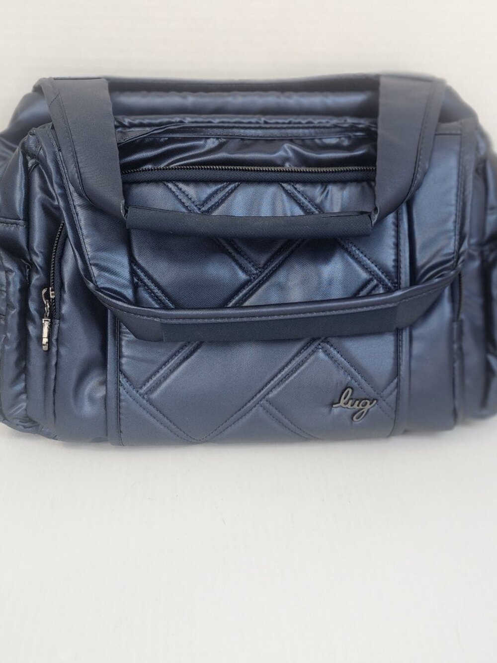 Lug Rumble Quilted Satchel Bag With Crossbody Strap Metallic Blue/Indigo